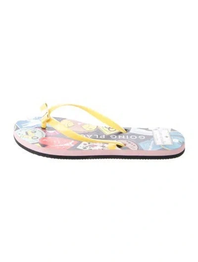 Pre-owned Kate Spade Rubber Graphic Print Flip Flops In Yellow