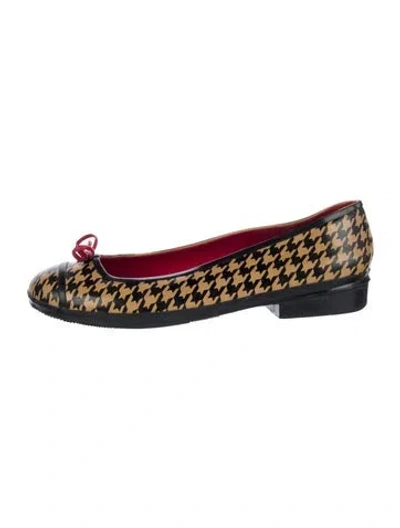 Pre-owned Kate Spade Rubber Houndstooth Print Flats In Black
