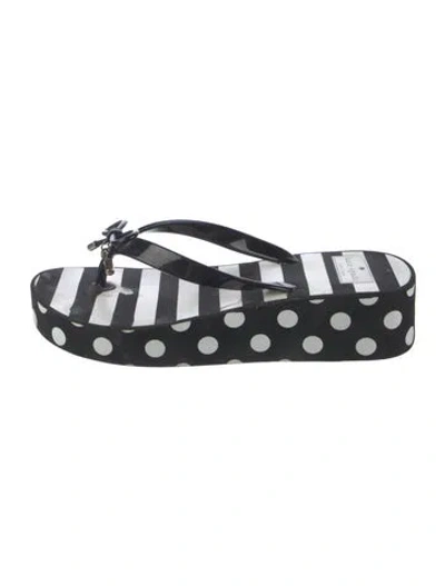 Pre-owned Kate Spade Rubber Patterned Flip Flops In Black