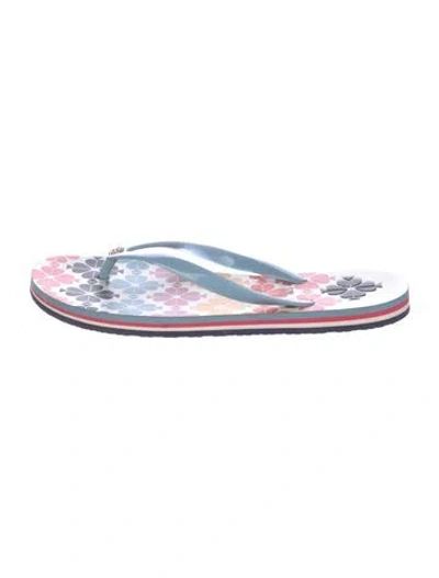 Pre-owned Kate Spade Rubber Printed Flip Flops In Blue