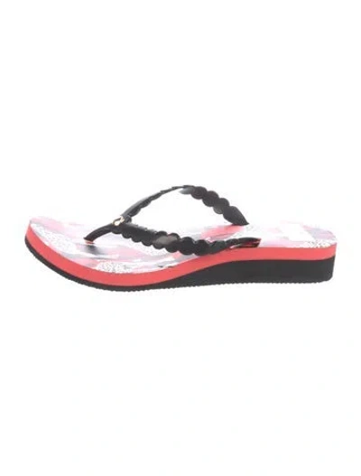 Pre-owned Kate Spade Rubber Printed Flip Flops In Red