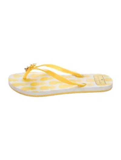 Pre-owned Kate Spade Rubber Printed Flip Flops In Yellow