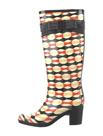 Pre-owned Kate Spade Rubber Printed Rain Boots In Red