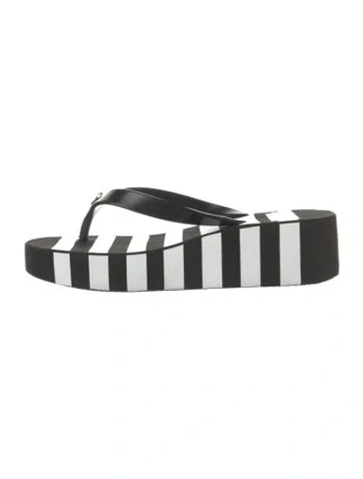 Pre-owned Kate Spade Rubber Striped Flip Flops In White