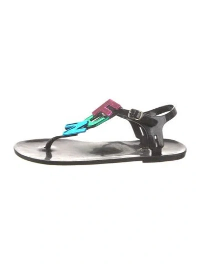 Pre-owned Kate Spade Rubber T-strap Sandals In Multi