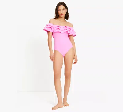 Kate Spade Ruffle Off-the-shoulder One-piece In Carousel Pink