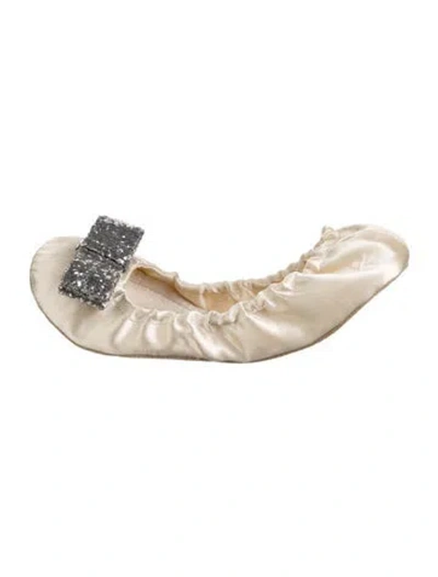 Pre-owned Kate Spade Satin Bow Accents Ballet Flats In Neutral