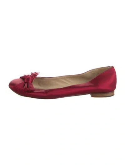 Pre-owned Kate Spade Satin Bow Accents Ballet Flats In Red
