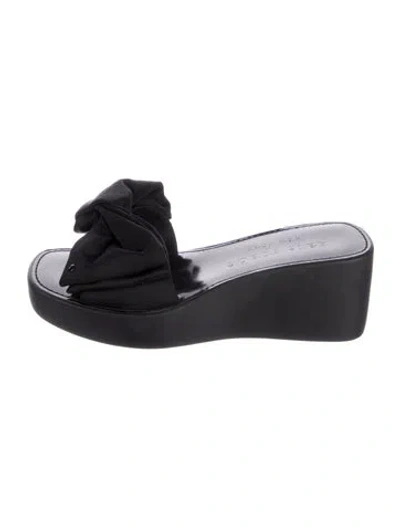 Pre-owned Kate Spade Satin Bow Accents Slides In Black