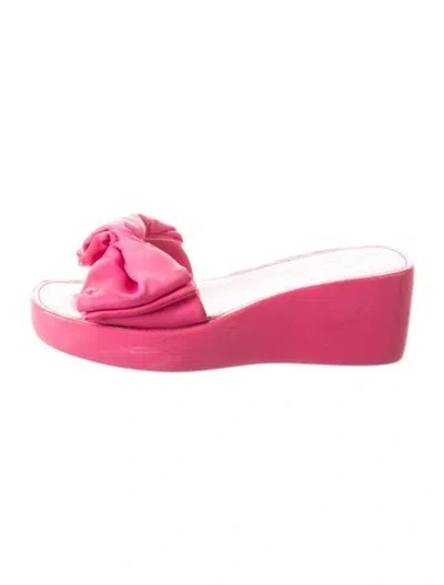 Pre-owned Kate Spade Satin Bow Accents Slides In Pink