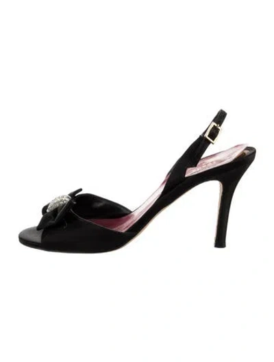 Pre-owned Kate Spade Satin Bow Accents Slingback Sandals In Black