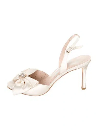 Pre-owned Kate Spade Satin Bow Accents Slingback Sandals In White