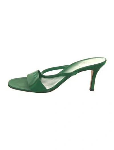 Pre-owned Kate Spade Satin Floral Print Mules In Green