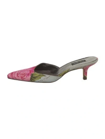 Pre-owned Kate Spade Satin Floral Print Mules In Pink