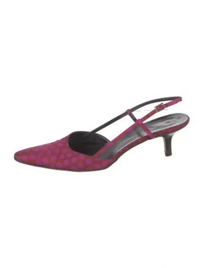 Pre-owned Kate Spade Satin Polka Dot Print Slingback Flats In Purple