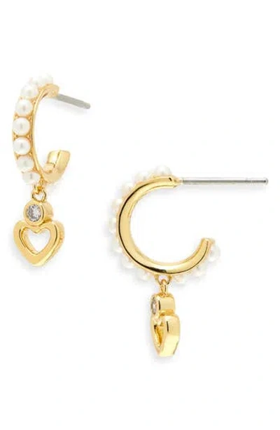 Kate Spade Saturday Imitation Pearl Huggie Hoop Earrings In Gold