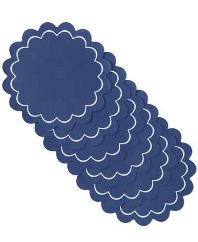 Kate Spade Scallop Edge 15" Round Reversible Placemats, Set Of 6 In Blue