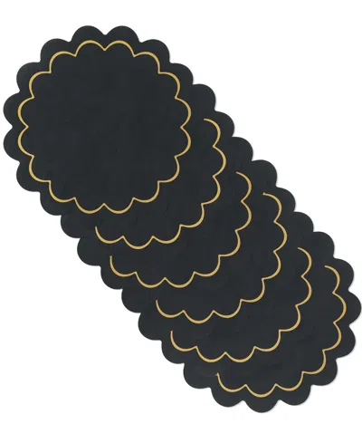 Kate Spade Scallop Edge 15" Round Reversible Placemats, Set Of 6 In Black