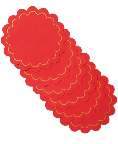 Kate Spade Scallop Edge 15" Round Reversible Placemats, Set Of 6 In Red