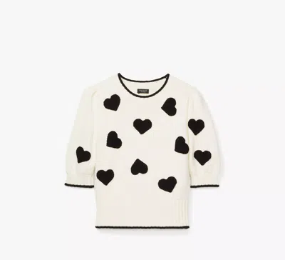 Kate Spade Scattered Hearts Crochet Sweater In Black/french Cream