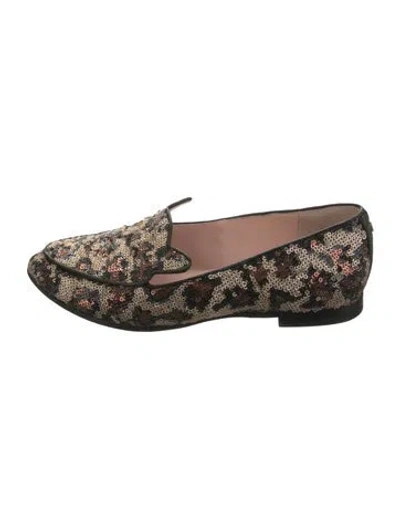 Pre-owned Kate Spade Sequins Animal Print Loafers In Black