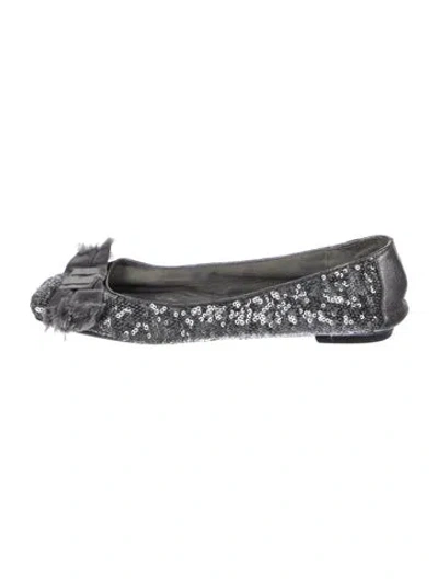 Pre-owned Kate Spade Sequins Bow Accents Ballet Flats In Gray