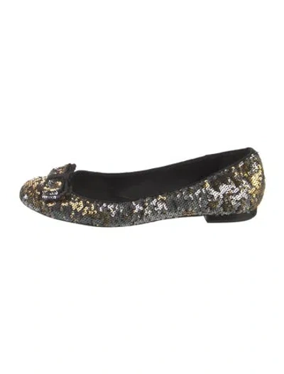 Pre-owned Kate Spade Sequins Bow Accents Flats In Silver