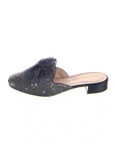 Pre-owned Kate Spade Sequins Feather Trim Mules In Blue