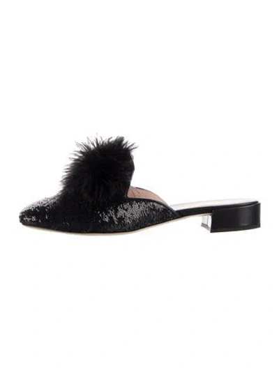 Pre-owned Kate Spade Sequins Feather Trim Mules In Blue