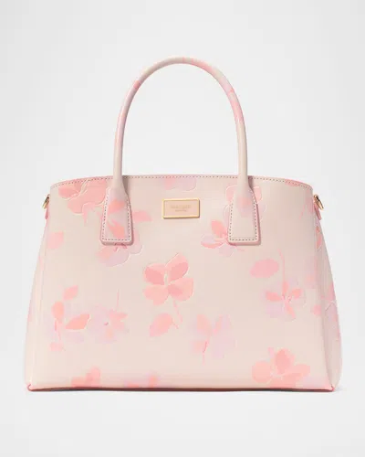 Kate Spade Serena Spring Pansies Leather Satchel Bag In Blush Cloud Multi