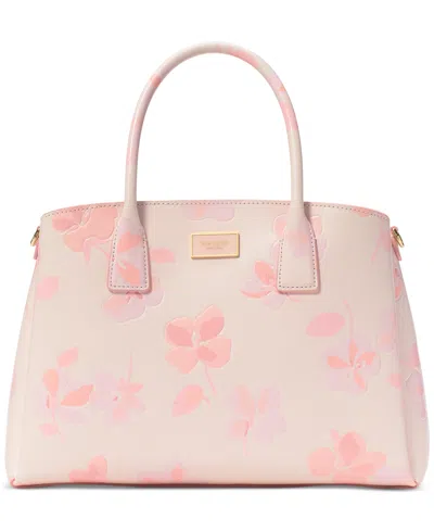 Kate Spade Serena Spring Pansies Leather Satchel In Blush Cloud Multi