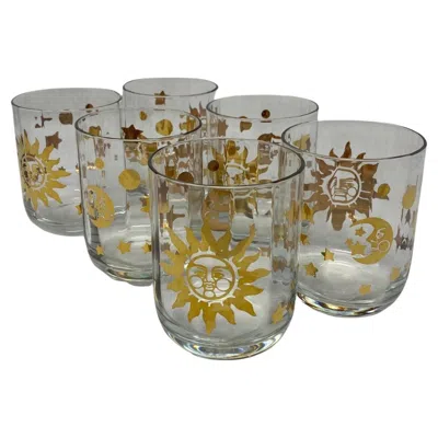 Pre-owned Kate Spade Set Of 6 Sun Moon And Stars Old Fashioned Crystal Glasses 1990s Made In Italy In Gold