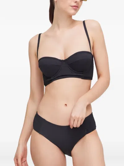 Kate Spade Shirred-back Zip Bikini In Black