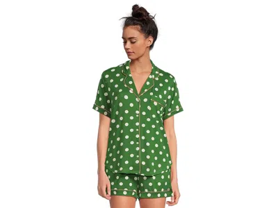 Kate Spade Short Sleeve Notch Short Pj Set In Green