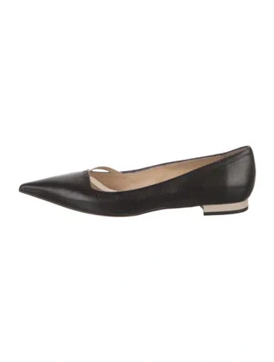 Pre-owned Kate Spade Signature Logo Leather Ballet Flats In Black