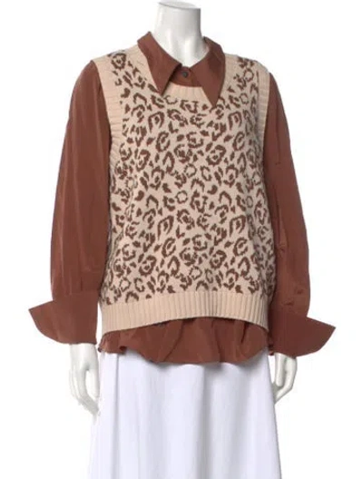 Pre-owned Kate Spade Silk Animal Print Sweater W/ Tags In Brown
