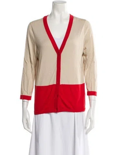 Pre-owned Kate Spade Silk Colorblock Pattern Sweater In Red