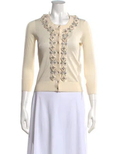 Pre-owned Kate Spade Silk Crew Neck Sweater In White