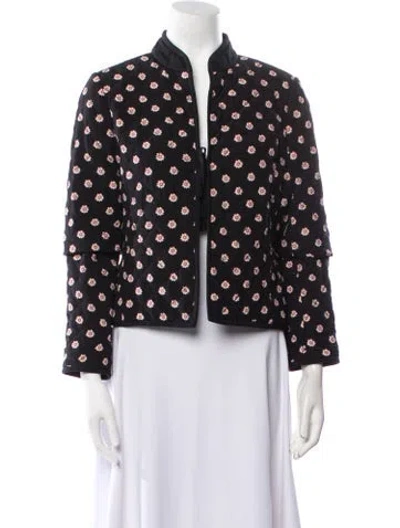 Pre-owned Kate Spade Silk Floral Print Blazer In Black