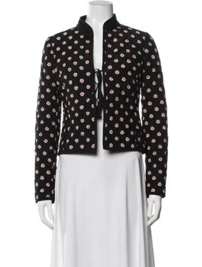 Pre-owned Kate Spade Silk Floral Print Jacket In Black