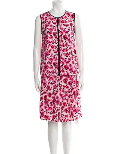 Pre-owned Kate Spade Silk Floral Print Skirt Set In Pink