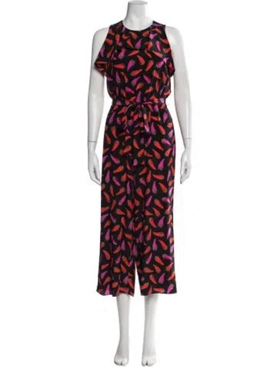 Pre-owned Kate Spade Silk Graphic Print Jumpsuit In Black