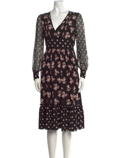 Pre-owned Kate Spade Silk Midi Length Dress In Black/pink