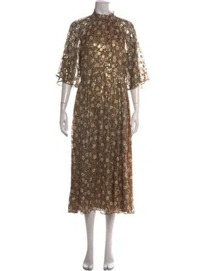 Pre-owned Kate Spade Silk Midi Length Dress In Metallic/neutrals
