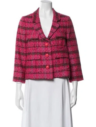 Pre-owned Kate Spade Silk Plaid Print Blazer In Pink