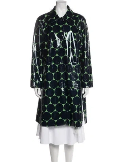 Pre-owned Kate Spade Silk Polka Dot Print Trench Coat In Blue