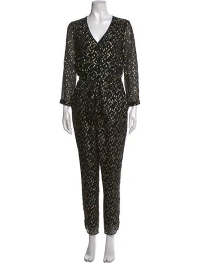 Pre-owned Kate Spade Silk Printed Jumpsuit In Black/gold/metallic