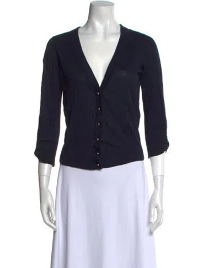 Pre-owned Kate Spade Silk V-neck Sweater In Blue