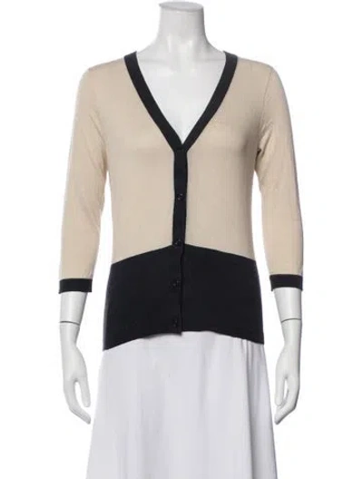 Pre-owned Kate Spade Silk V-neck Sweater In Neutral