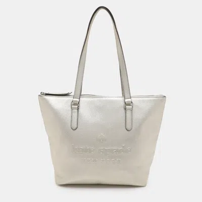 Pre-owned Kate Spade Silver Leather Larchmont Avenue Logo Penny Tote
